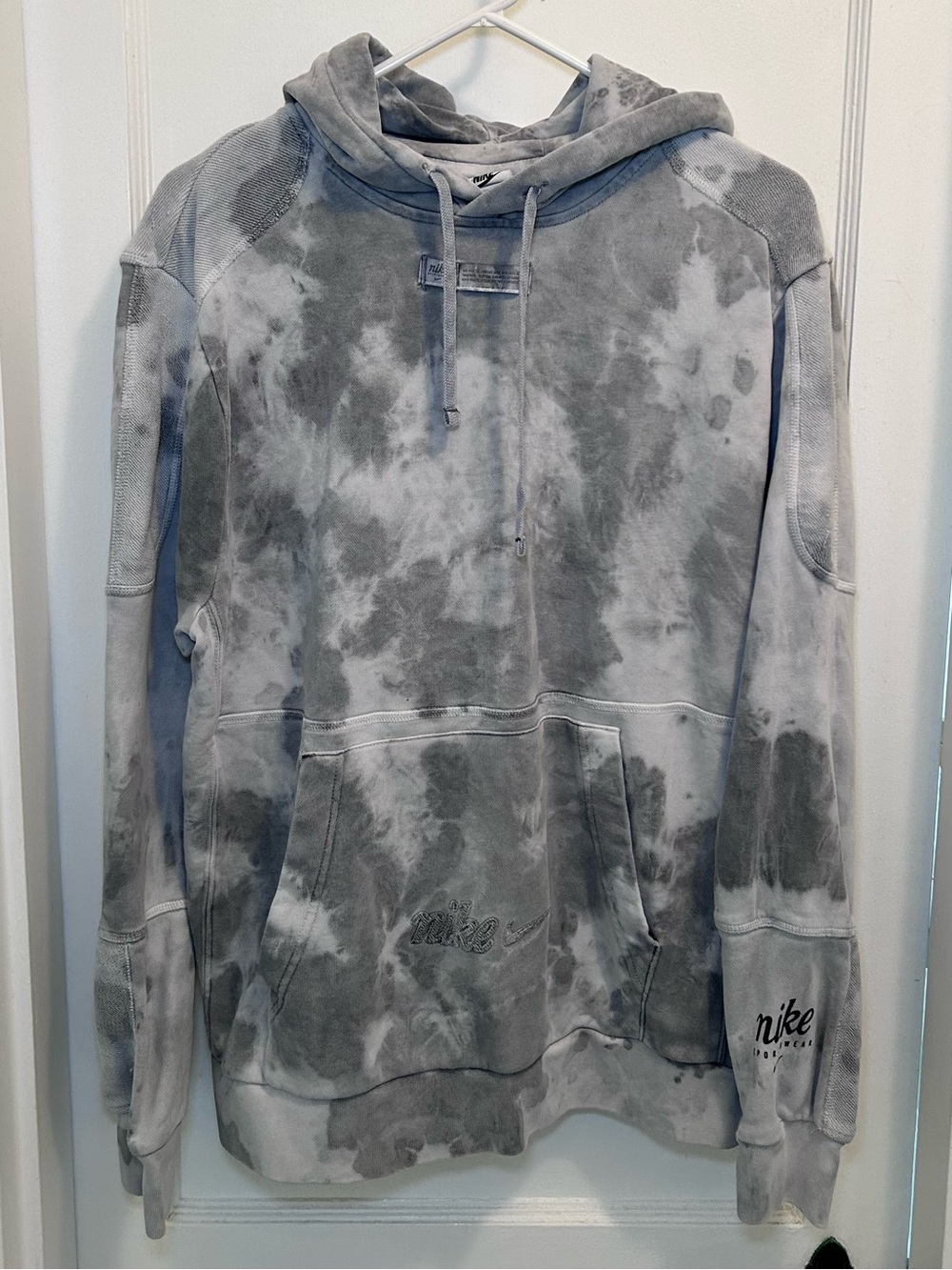 Nike Sportswear Gray Tie-Dye Logo Fleece Pullover Hoodie Sweatshirt Men’s M